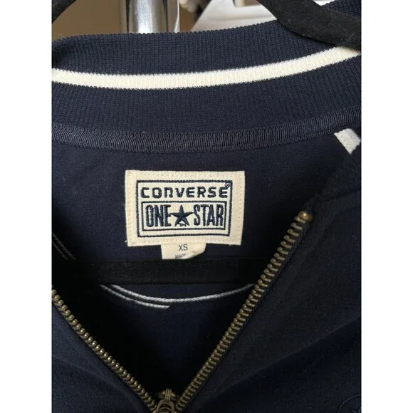 VTG Converse One Star Navy Blue Zip Stretch Sweater Jacket Size XS Rare HTF WMN - Picture 6 of 9